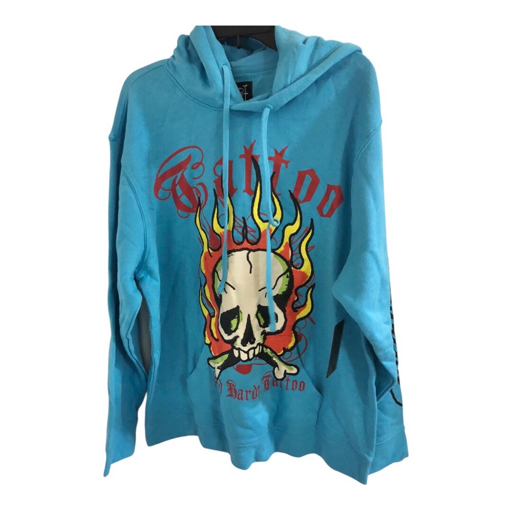 Ed‎ Hardy Men’s blue Ed hardy inscription logo printed hoodie size XL brand new - Picture 2 of 12